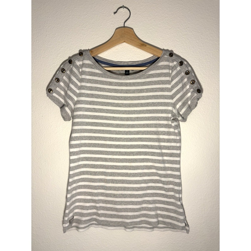 Lauren Ralph Lauren Womens Top Short Sleeve Striped Sz M Button Detail